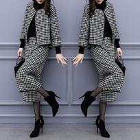 Hong Kong Style Suit Women's Retro Woolen Autumn and Winter Western Style Loose Short Jacket Wide-leg Pants Two-piece Trend S gray