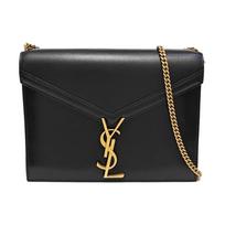 [Naudotas] Ysl Cassandra Auksinis Logotipas Grandinėlė Universalus Rekomenduojamas Lygus Odinis Crossbody Pečių Krepšys - Geras #O2P5C1 ONE SIZE black