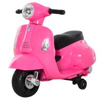 Vaikiškas elektrinis motociklas „Vespa“ su atraminiais ratukais, rožinis, 66,5 × 38 × 52 cm