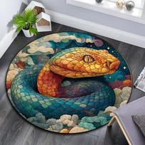 Serpent Round Area Rug,Carpet Rug for Living Room Bedroom Sofa Playroom Decor,Non-slip Floor Mat 80cmx80cm black