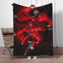 3D Goat Football Star R-Ronaldo Flannel Blanket Living Room Sofa Camping Picnic Office Bed Trave Warm Throw Blanket Holiday Gift Size: 75*100cm, Weight: 230 GSM red