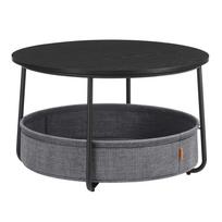 VASAGLE Coffee Table with Storage, Round Center Table for Living Room with Fabric Basket, Modern Style, Metal Frame, Ink Black and Slate Gray juoda
