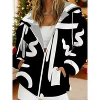 Plus Size Women's Casual Zip Long Sleeve Polyester Hooded Sweatshirt XL