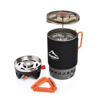 Portable Camping Coffee Maker Set French Press 0.9L Coffee Pot 1100BTU Gas Stove with Anti-scalding Cover for Outdoor Hi WSJC-001 gray