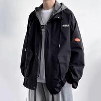 2025 Men's Hong Kong Style Hooded Workwear: Autumn/Winter Youth Faux Two-Piece Casual Jacket. L mėlyna