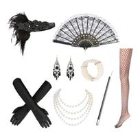 1920s Gatsby Accessories Set Flapper Costume Accessories Roaring 20s Accessories 20s Headpiece Necklace Gloves Earrings 1 gray