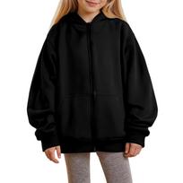 Big Girls Color Hooded Zip Up Sweatshirt Long Sleeve Casual Top for School 120 juoda