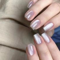 24Pcs Rainbow Cat Eye Press On Nails Short Square Glitter Gradient Fake Nails With Glue Summer Glow False Nails beige