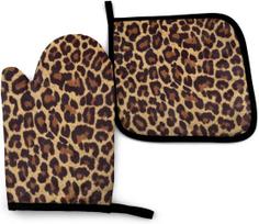 Šaunios gepardo ir leopardo pirštinės orkaitei bei puodų laikikliai, karščiui atsparūs orkaitės pirštiniai, saugiam gaminimui, kepimui, grilinimui One Size beige
