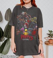 Vintažiniai Poppy Playtime 5 skyriaus marškinėliai, Siaubo žaidimo personažo marškinėliai, Comfort Colors marškinėliai su grafika, Dovana moterims ir vyrams, Unisex 120 gray
