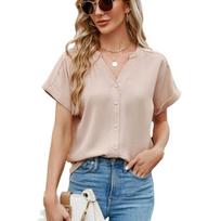 Summer New Women's Short Sleeve Shirt T-shirt Ice Silk Zou Comfortable V-neck Cardigan Top S-2XL XXL juoda
