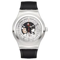 Swatch Automatinis mechaninis judėjimas 30m atsparumas vandeniui Vyriški laikrodžiai Laikrodis 42mm Skeletinis ciferblatas YIS431 Skeleton Dial gray