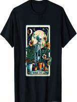 Plant Lover Gardener Tarot Card Halloween Skeleton Moon T-Shirt S