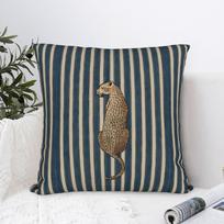 1pc Bohemian Blue Striped Leopard Print Pillow Case, Soft Polyester Double-Sided Cushion Cover for Home Living Room & Car Interi 30X30CM beige