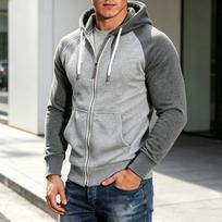 Men's Color Block Raglan Sleeve Zip Up Hoodie for Fitness and Casual Wear L tamsiai mėlyna