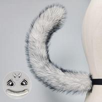 Halloween Wolf Costume Set: Plush Ear Headband Paw Gloves Tail Cosplay Party Dress-Up Werewolf Claw Gloves - Brown black