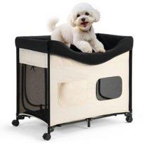 VEVOR Elevated Lounge Pet Bed, Foldable Bunk Dog Bed with 600D Oxford Cloth and Dutch Velvet, Portable Raised Cot with Wheels, Side Storage Bags 102 x 59 x 87.5 cm