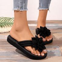 Women's Flower Flip-Flops Comfortable Platform Wedge Slide Sandals | Casual Beach Slippers 46 rožinė