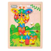 26 PCS Letters Wooden Puzzle Learning Toys for Kids, Three-in-one Gameplay wooden puzzle, Educational Gift for Preschool Kids green