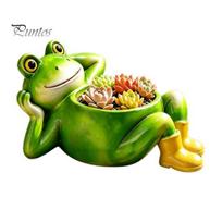 Small Succulents Pot Indoor Cute Lying Frog Planter, Decorative Resin Plant Pot, Funny Planting Containers for Plants Container Outdoor Flower žalia