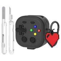 Lock Case For Samsung Galaxy Buds 4 Pro Retro Game Player Soft Silicone Shockproof Cover With Heart Keychain Cleaning Pen gray