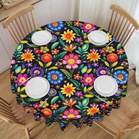 Round Waterproof Polish Fiesta Flowers Table Cover Poland Folk Flowers  Tablecloth for Picnic 60 inch Table Cloth 50inch(127cm) white
