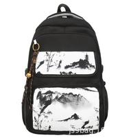 Schoolbag ethnic landscape painting student schoolbag large capacity junior high school backpack casual backpack no pendant national tide style žalia
