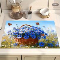 1Pcs Rubber Drying Mat With Flat Country Style With For Coffee Shop Restaurant Kitchen Carpet Tableware Durable Diatom Mud Table 30*40cm blue