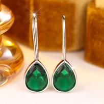 Elegant Silver Color Teardrop Green Crystal Long Drop Earrings for Women  Party Wear sidabras/žalia