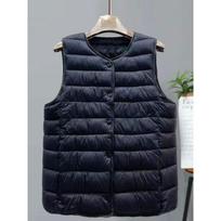 Women's down cotton vest liner ultra-light thermal top Women's vest medium and old women's clothing fleece thickened coat 2XL [recommended 80--55kg] gray