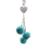 Bling Car Mirror Accessories Bling Love Heart and Pink Plush Ball Rhinestones Car Accessories Crystal Car Rear View gray