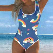 Summer Sexy Graffiti Big Mouth Monkey Printed One-piece Swimsuit Slim Fit , Deep U-back Design, Beach Pool Vacation Eye-catching Fashion Swimsuit XS mėlyna