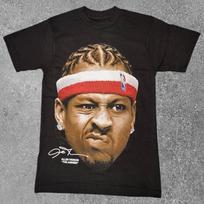 Retro Harajuku Streetwear Allen Iverson Big Face Basketball Pattern Polyester T Shirt Unisex Breathable Summer Crew Neck Casual S brown