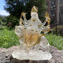 Indų deivė Durga ant tigro dervos statulėlė - Namų puošybos ornamentas 20CM High
