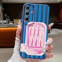 Vintage Sardine Stripes Case For Samsung S26 Ultra A57 A37 A17 A18 S25 S24 S23 S22 Ultra S21 FE A15 A35 A55 A16 A36 A56 5G Leather Texture Soft Cover Samsung S25 FE ruda