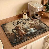 1Pcs Rubber Drying Mat With One Coffee Themed Kitchen For Coffee Shop Restaurant Kitchen Carpet Tableware Durable Diatom Mud 30*40cm beige