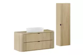 Pakabinamų vonios baldų komplektas Ovalia Cremona, 120 cm, smėlinė