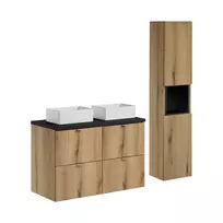 Pakabinamų vonios baldų komplektas Nova Oak, 100 cm, smėlinė