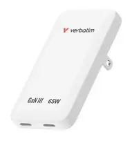 Verbatim Slim GaN Charger 2 Port 65W (EU/UK/US) balta
