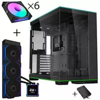 Lian Li O11D EVO RGB korpuso rinkinys su HydroShift II LCD-S 360TL AiO, 6x UNI FAN SL-INF 120 Reverse Blade ventiliatoriais ir UNI HUB SL-INF - juodas