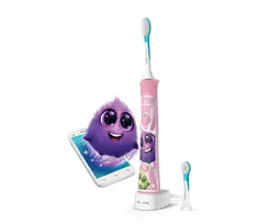 Philips Sonicare For Kids HX6352/42 soninis elektrinis dantų šepetėlis su Bluetooth Coaching programėle, 2 šepetėlių galvutės ir 10 lipdukų, 2 režimai, pažeista pakuotė