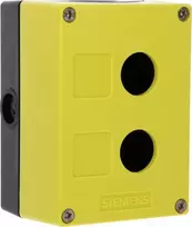 Siemens Valdymo korpusas 22 mm apvaliems aparatams, plastikas, geltona, 2 valdymo taškai, iš plastiko 3SU1802-0AA00-0AB2