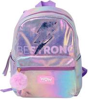 KIDS Mokyklinė kuprinė holografinė Holo Wow mergaitiška su pomponu, reguliuojami diržai / Wow00048 (SB12070)
