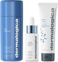 Smooth + Hydrate rinkinys Dermalogica: Daily Milkfoliant šveičiamieji milteliai, 74 g + Active Moist prebiotinis drėkinamasis kremas veidui, 50 ml + Circular Hydration hialurono rūgšties serumas veidui, 30 ml