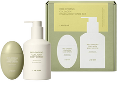 Set Lab 1899: Raudonojo ženšenio su kolagenu drėkinamasis kūno losjonas, 250 ml + Raudonojo ženšenio su kolagenu elastingumą gerinantis rankų kremas, 50 ml