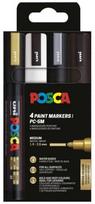 UNIBALL POSCA PC-5M, juoda, auksinė, sidabrinė, balta, įvairiaspalvė, 4 spalvos, vidutinė, vandens pagrindo rašalas, apvalus antgalis
