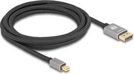 „DeLOCK Mini DisplayPort“ į „DisplayPort“ kabelis 8K 60 Hz 3 m pilkas metalas be fiksatoriaus, 3 m, „Mini DisplayPort“, „DisplayPort“, kištukas, kištukas, 7680 x 4320 pikselių