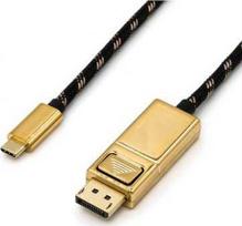 Roline Kabelis adapteris GOLD USB C tipas - DisplayPort, v1.2, M/M, 1 m