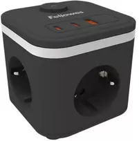Fellowes Power Cube ilginamasis laidas, 3 lizdai, 1x USB-A, 2x USB-C, su jungikliu Juoda
