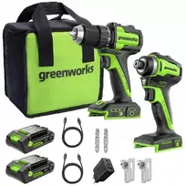 Rinkinys įrankių Greenworks 24V CK321 wkrętarka, zakrętarka, kroviklis, 2x aku 2Ah, futerał